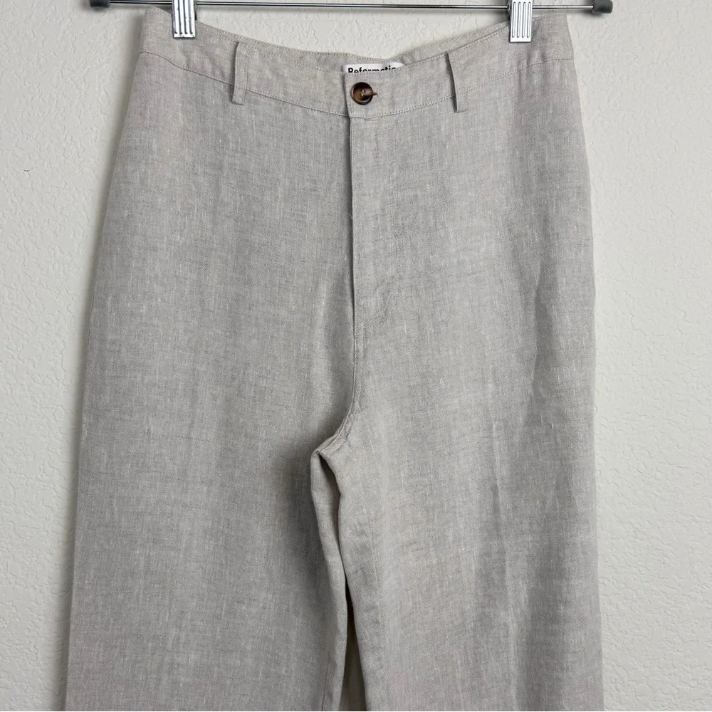 Reformation Tan Linen Straight Leg Pant